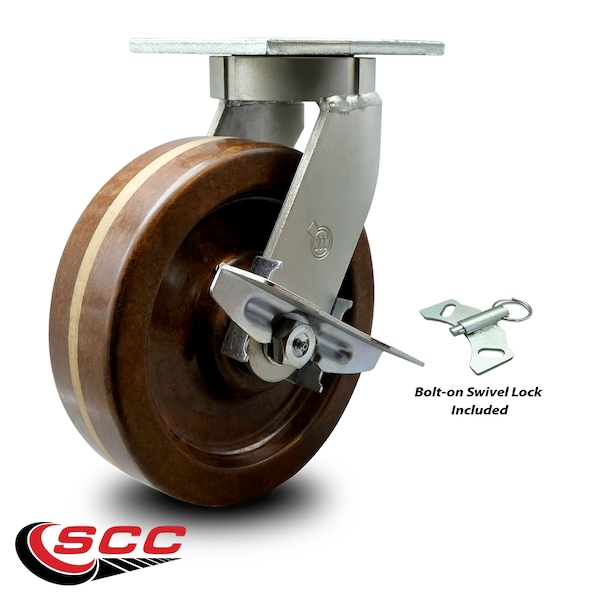 12 Inch Heavy Duty High Temp Phenolic Swivel Caster with Brake and Swivel Lock